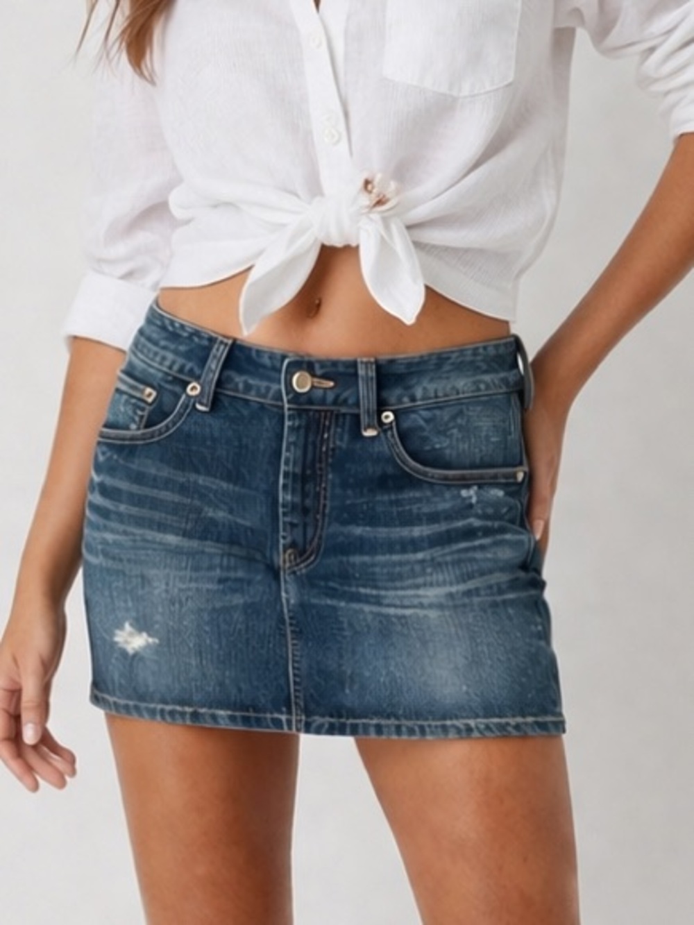 American Eagle Dark Blue Distressed Denim Skirt